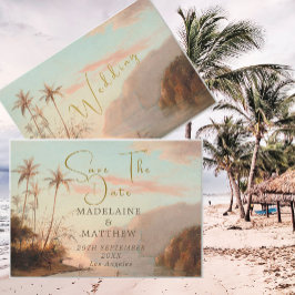 Tropische palmbomen vintage trouwkaart Save The Da Date