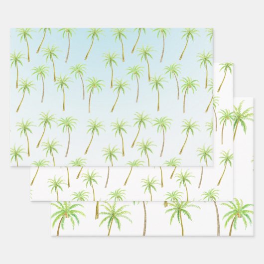 Tropische palmbomen Waterverf blauw ombre Inpakpapier Vel (Set)