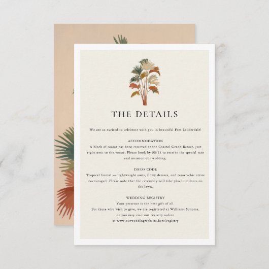 Tropische palmbomen Waterverf Pastel Boho bruiloft Informatiekaartje (Voorkant / Achterkant)