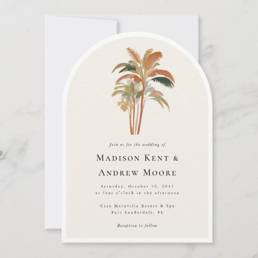 Tropische palmbomen Waterverf Pastel Boho bruiloft Kaart (Voorkant)