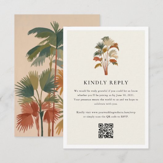 Tropische palmbomen Waterverf Pastel Boho bruiloft RSVP Kaartje (Voorkant / Achterkant)