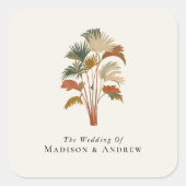 Tropische palmbomen Waterverf Pastel Boho bruiloft Vierkante Sticker (Voorkant)