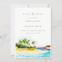Tropische palmbomen zeelandschap strand aquarel