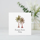Tropische Palmbomen Zomer Goud Zwembad Party Kaart (Staand voorkant)