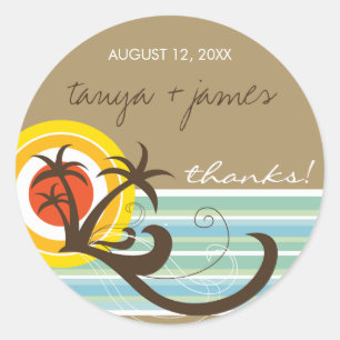 Tropische palmbomen Zonsondergang Strand Bruiloft  Ronde Sticker
