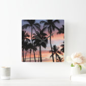 Tropische palmbomen zonsondergang vierkante klok (Huis)