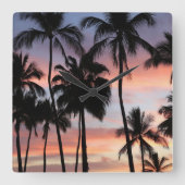 Tropische palmbomen zonsondergang vierkante klok (Voorkant)