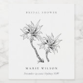 Tropische palmbomen zwart-wit schets bruiloftsshow wijn etiket (Enkel label)