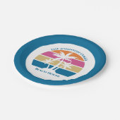 Tropische palmboom aangepaste blauwe balkpartij papieren bordje (Gekanteld)