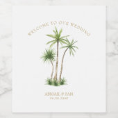 Tropische palmboom Aangepaste welkom op onze trouw Wijn Etiket (Enkel label)