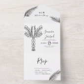 Tropische palmboom abstract handgetekende trouw all in one uitnodiging (Binnen)