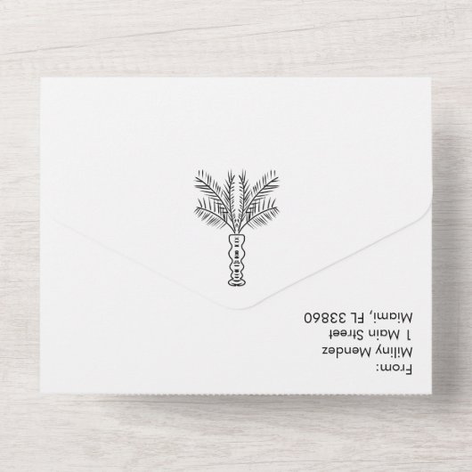 Tropische palmboom abstract handgetekende trouw all in one uitnodiging (Achterkant)