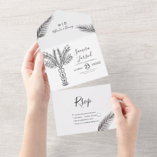 Tropische palmboom Abstracte handtekening bruiloft All In One Uitnodiging