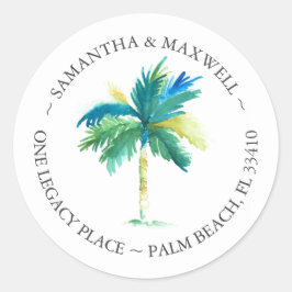 Tropische palmboom adreslabels ronde sticker