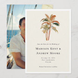 Tropische Palmboom Aquarel Foto Bruiloft Save The Date