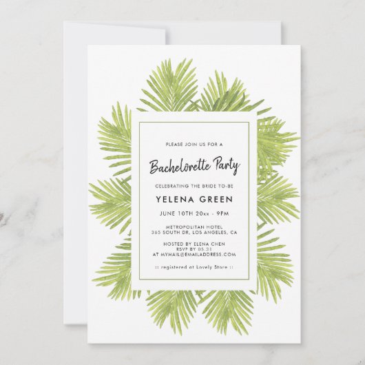 Tropische palmboom Bachelorette Party Kaart (Voorkant)