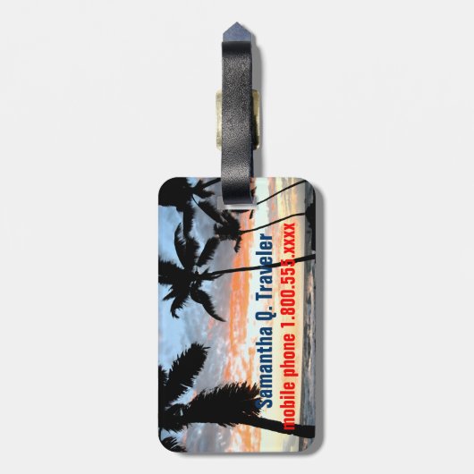 Tropische palmboom bagagelabel (Achterkant verticaal)