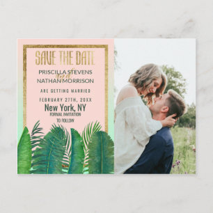 Tropische palmboom Banana Leaf Gold Save the Date Briefkaart