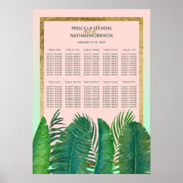 Tropische palmboom Banana Leaf Gold Seating Chart Poster