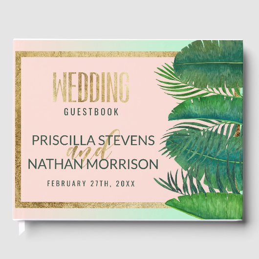 Tropische palmboom Banana Leaf Gold Wedding Gastenboek (Voorkant)