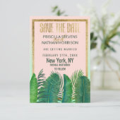 Tropische palmboom Banana Leaf Gold Wedding Save The Date (Staand voorkant)