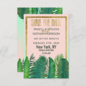 Tropische palmboom Banana Leaf Gold Wedding Save The Date (Voorkant / Achterkant)
