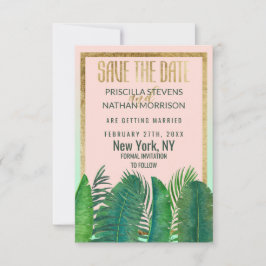 Tropische palmboom Banana Leaf Gold Wedding Save The Date