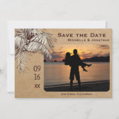 Tropische palmboom Beach Photo Weddenschap Save The Date (Voorkant)