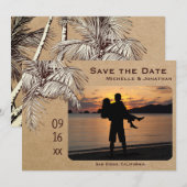 Tropische palmboom Beach Photo Weddenschap Save The Date (Voorkant / Achterkant)