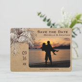 Tropische palmboom Beach Photo Weddenschap Save The Date (Staand voorkant)