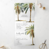 Tropische palmboom Beach Weddenschap Drieluik Uitnodiging (Binnen)