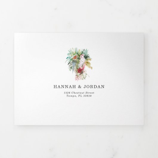 Tropische palmboom Beach Weddenschap Drieluik Uitnodiging (Cover)