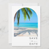 Tropische palmboom Beach Weddenschap Save The Date (Voorkant)