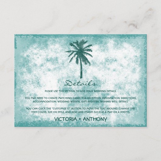 Tropische palmboom Beach Wedding Detail Informatiekaartje (Voorkant)