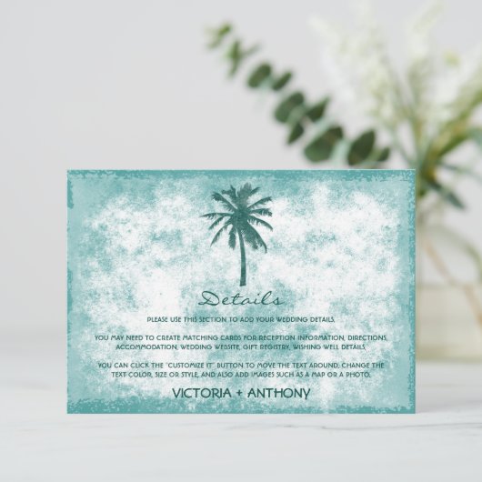 Tropische palmboom Beach Wedding Detail Informatiekaartje (Staand voorkant)