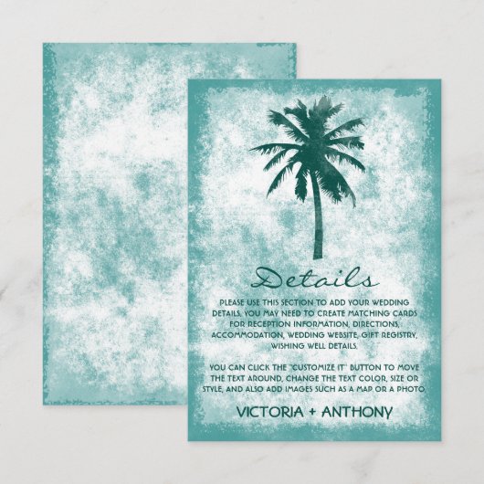 Tropische palmboom Beach Wedding Detail Informatiekaartje (Voorkant / Achterkant)