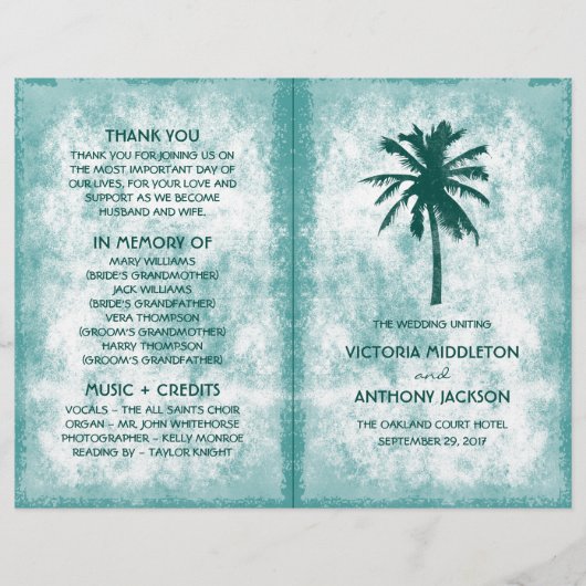 Tropische palmboom Beach Wedding Programme (Voorkant)