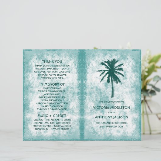 Tropische palmboom Beach Wedding Programme (Staand voorkant)
