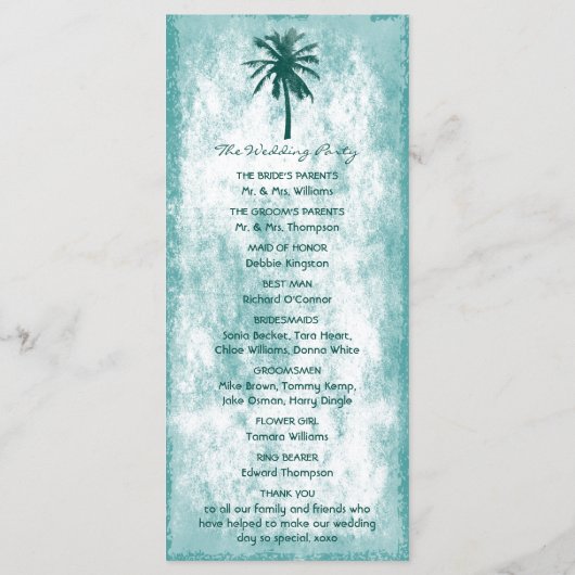 Tropische palmboom Beach Wedding Programme Programmakaart (Achterkant)