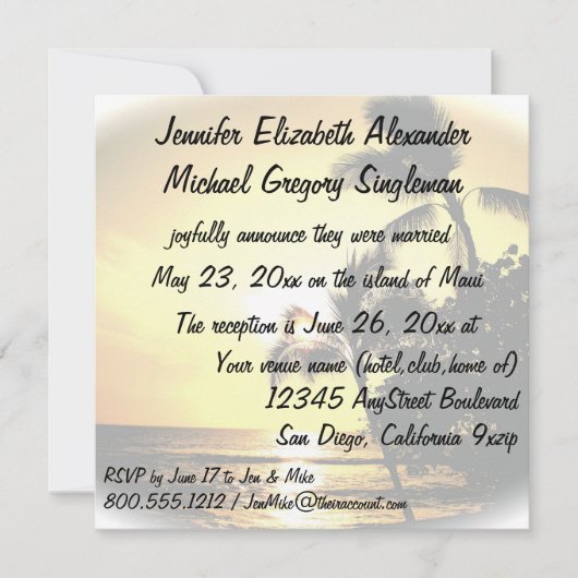 Tropische palmboom bij huwelijkskondiging kaart (Voorkant)