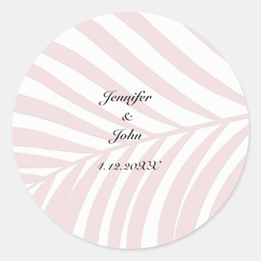 Tropische palmboom bladeren bruiloft namen perzik  ronde sticker (Voorkant)