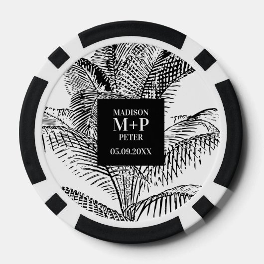 Tropische palmboom bladeren strand bruiloft gunst poker chips (Achterkant)