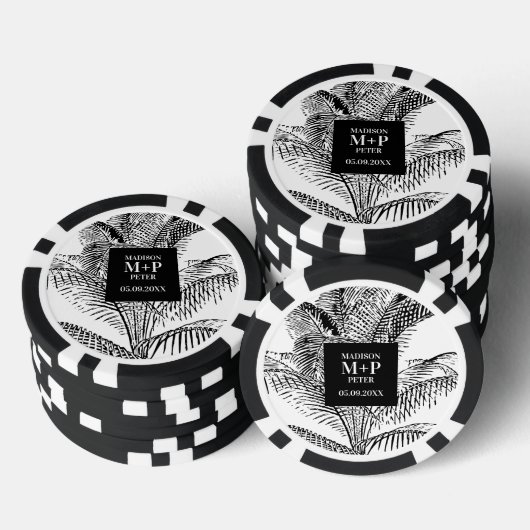 Tropische palmboom bladeren strand bruiloft gunst poker chips (Opstapeling)