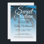 Tropische palmboom Blue Sweet 16 16th Birthday Kaart<br><div class="desc">Een chic modern tropisch blauw formaat Sweet 16 verjaardagsuitnodiging met een palmachtergrond. Het heldere Ibiza blauw vervaagt op een witte achtergrond. De tekst "Sweet Sixteen"in wit wordt geplaatst in modern manuscript. Elegant 16e verjaardagsfeest nodigt uit voor een glamoureuze Sweet Sixteen, perfect voor haar, de fashionista die van modern patroon houdt,...</div>