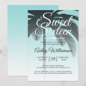 Tropische palmboom Blue Sweet 16 16th Birthday Kaart (Voorkant / Achterkant)