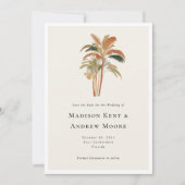 Tropische Palmboom Bomen Waterverf Pastel Boho Bru Save The Date (Voorkant)