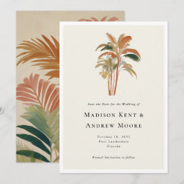 Tropische Palmboom Bomen Waterverf Pastel Boho Bru Save The Date