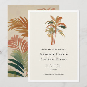 Tropische Palmboom Bomen Waterverf Pastel Boho Bru Save The Date