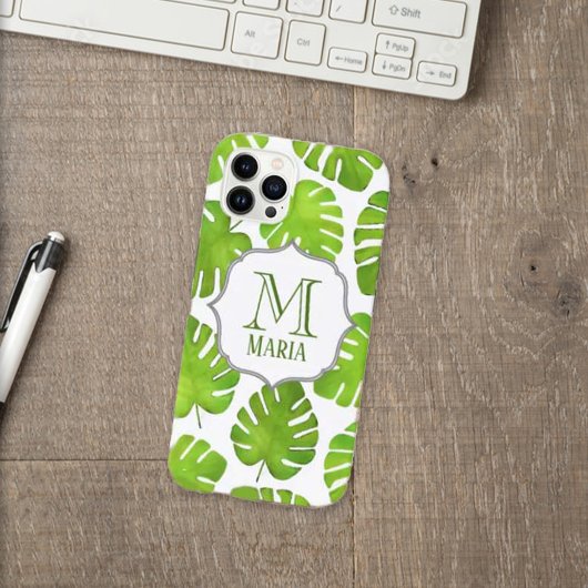 Tropische palmboom botanisch monogram aanpassen  Case-Mate iPhone case