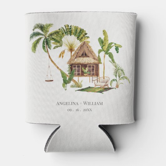 Tropische palmboom bruiloft blikjeskoeler (Voorkant)